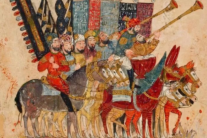  Đoàn diễu hành trong ngày lễ kết thúc tháng Ramadan. Tranh minh họa của danh họa Yahya ibn Mahmud al-Wasiti trong bản thảo tác phẩm Maqamat of al-Hariri, Baghdad, năm 1237. Nguồn: Thư viện Quốc gia Pháp (BnF). 