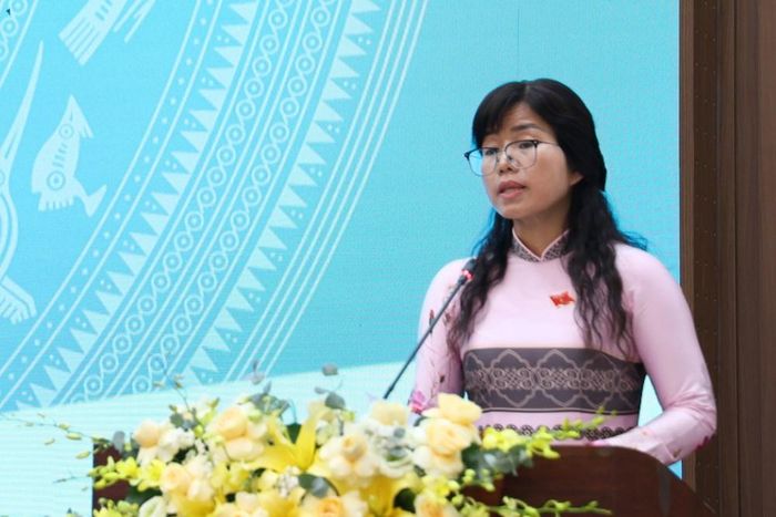 Giám đốc Sở VHTTDL tỉnh Quảng Ngãi Phạm Thị Trung trình bày quy định mức chi và việc sử dụng kinh phí thực hiện công tác thăm dò, khai quật khảo cổ từ nguồn ngân sách nhà nước áp dụng trên địa bàn tỉnh Quảng Ngãi