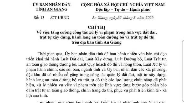 Chỉ thị của Chủ tịch Ủy ban nhân dân tỉnh An Giang.