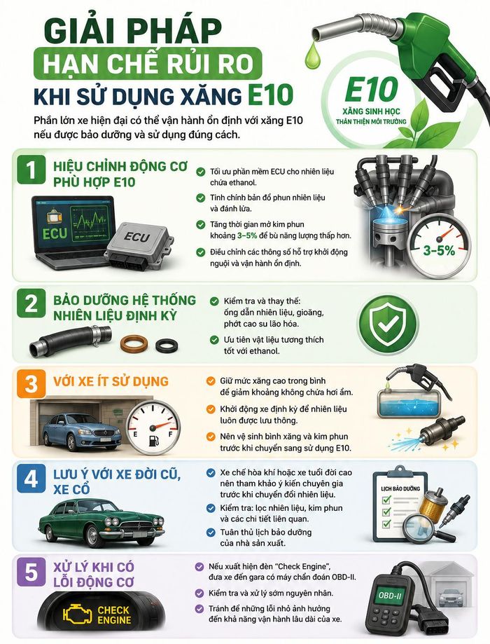  [Infographic] - Giải pháp hạn chế rủi ro khi sử dụng xăng E10 