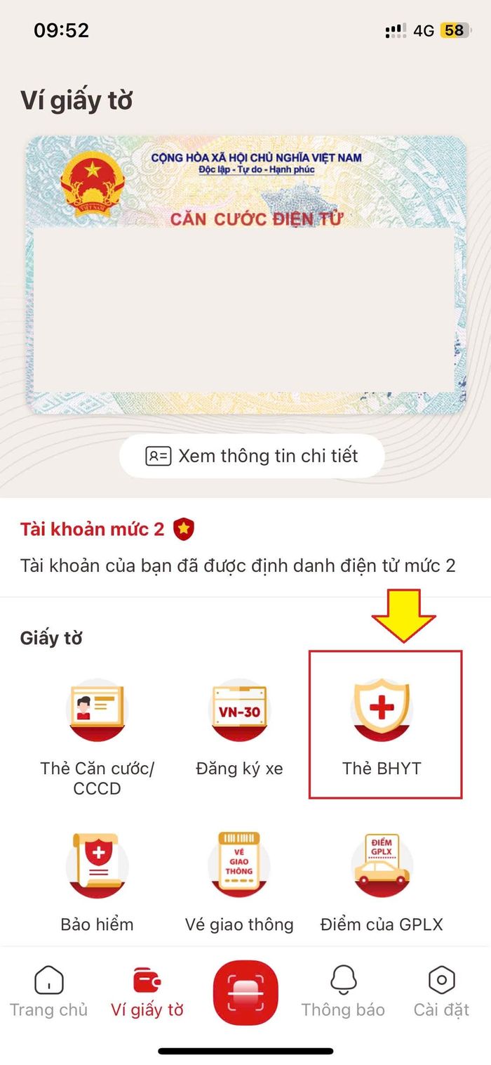 Tiếp tục chọn vào mục Thẻ BHYT và nhập mật khẩu.
