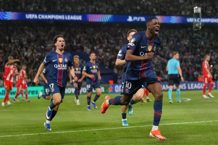 Ousmane Dembele ăn mừng bàn thắng cho PSG trận bán kết lượt đi Champions League gặp Bayern Munich tại Paris ngày 28/4/2026. Ảnh: AP.