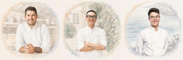 Đầu bếp Loïc Portalier, Cường Nguyễn và Hoàng Tùng sẽ mang đến những trải nghiệm mới mẻ cùng các tasting menu.