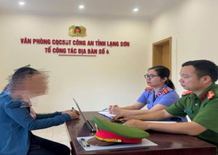  Cơ quan điều tra làm việc với Trần Đức N và Lăng Thị H. Ảnh: CALS