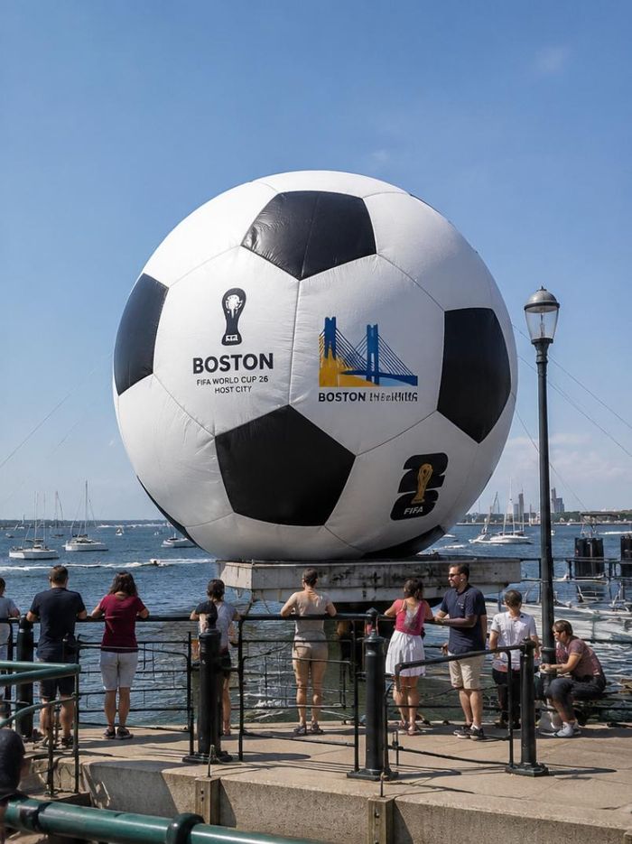 Mô hình quả bóng đá khổng lồ tại Boston trở thành điểm nhấn thu hút du khách trong mùa FIFA World Cup 2026.