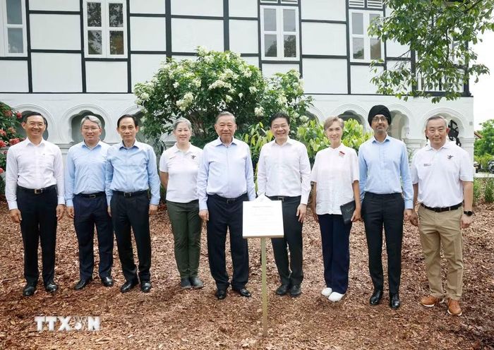 Tổng Bí thư, Chủ tịch nước Tô Lâm và Thủ tướng Singapore Lawrence Wong và các đại biểu. (Ảnh: Thống Nhất/TTXVN)