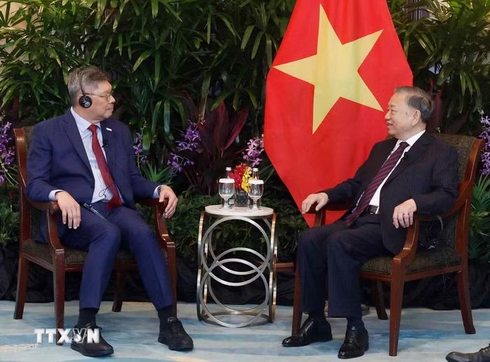 Tổng Bí thư, Chủ tịch nước Tô Lâm tiếp ông Bob Chi, Tổng giám đốc điều hành Công ty SATS. (Ảnh: Thống Nhất/TTXVN)