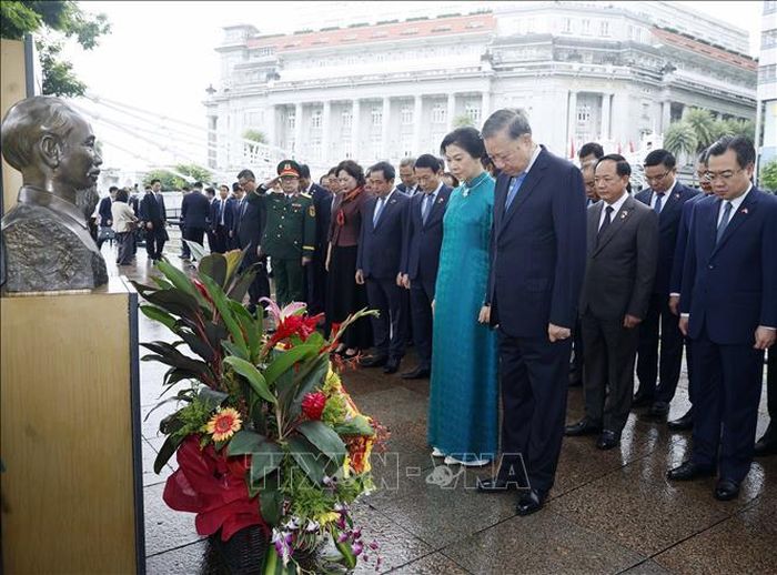 Tổng Bí thư, Chủ tịch nước Tô Lâm và Phu nhân cùng đoàn đại biểu cấp cao Việt Nam tưởng nhớ Chủ tịch Hồ Chí Minh. Ảnh: Thống Nhất/TTXVN