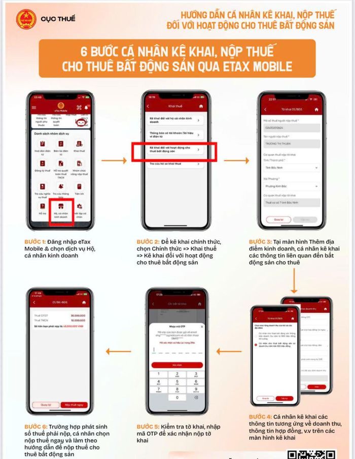 6 bước cá nhân kê khai, nộp thuế cho thuê bất động sản qua Etax Mobile.