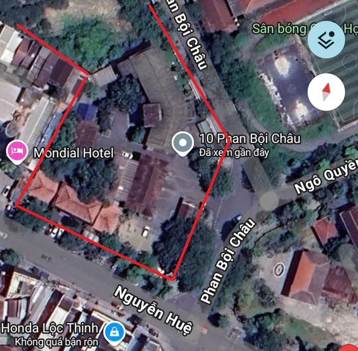 khu đất số 08-10 Phan Bội Châu và số 19 Nguyễn Huệ kết nối với nhau thành một diện tích 2 mặt tiền. (Ảnh chụp từ Google Maps)