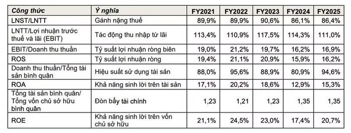 Các chỉ số tài chính Dược Hậu Giang. Nguồn: Báo cáo thường niên 2025.