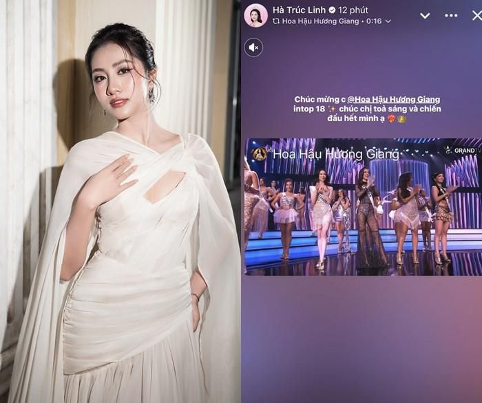 Hoa hậu Việt Nam 2024 Hà Trúc Linh chúc mừng khi Hương Giang lọt Top 18 MGI All Stars.