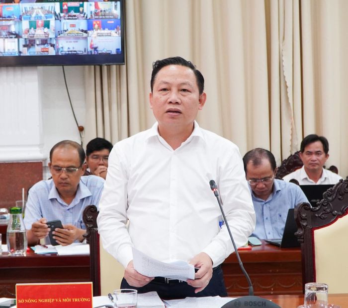 Giám đốc Sở Nông nghiệp và Môi trường tỉnh An Giang Lê Hữu Toàn phát biểu tại hội nghị.
