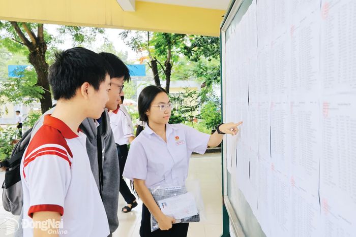 Thí sinh theo dõi danh sách và sơ đồ phòng thi tại Trường THPT chuyên Lương Thế Vinh.