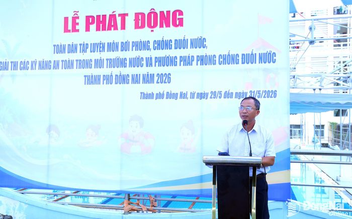 Ông Vũ Đình Tứ, Trưởng phòng Quản lý Thể thao, Sở Văn hóa, Thể thao và Du lịch phát biểu tại lễ phát động. Ảnh: Huy Anh