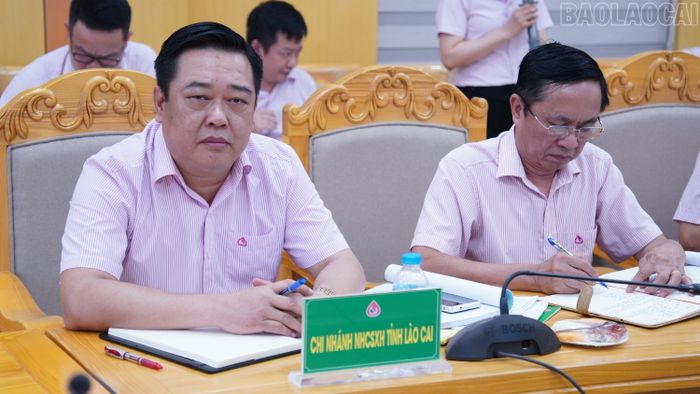 Lãnh đạo Chi nhánh NHCSXH tỉnh Lào Cai dự buổi làm việc.