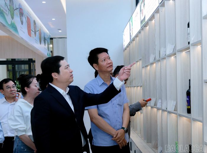 Đoàn công tác của tỉnh Lào Cai tham quan mô hình và các sản phẩm tại Khu công nghiệp Di Lặc.