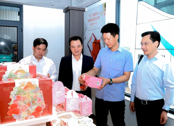 Đoàn công tác của tỉnh tham quan các sản phẩm của thôn Tiểu Hà Biên.