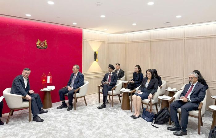 Đoàn công tác Bộ Nhân lực, Bộ Thương mại và Công nghiệp Singapore tại hội đàm.