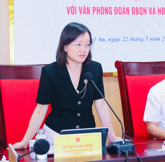 Phó Trưởng đoàn chuyên trách Đoàn ĐBQH tỉnh Thái Thị An Chung phát biểu.