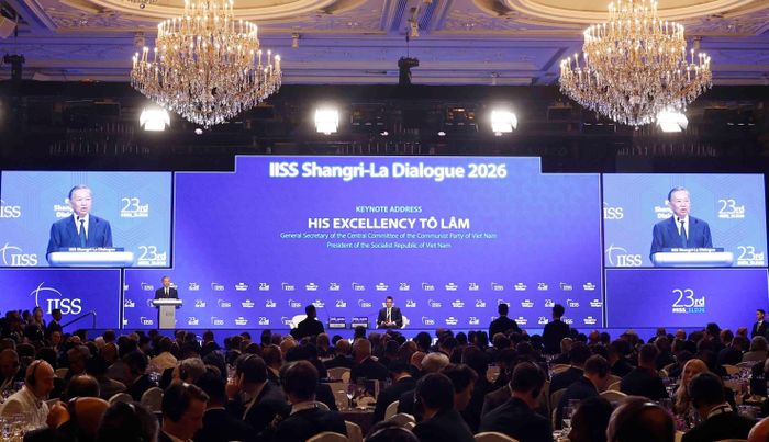 Tổng Bí thư, Chủ tịch nước Tô Lâm phát biểu dẫn đề tại Đối thoại Shangri-La lần thứ 23. Ảnh: Thống Nhất/TTXVN