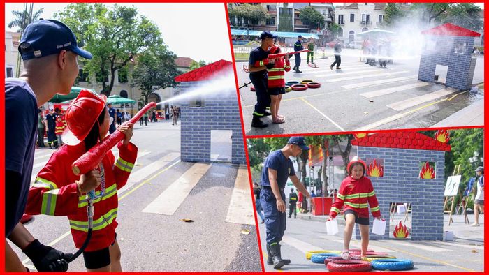 Những chiến sĩ cứu hỏa nhí được tham gia trải nghiệm làm nhiệm vụ chiến đấu với "giặc lửa".