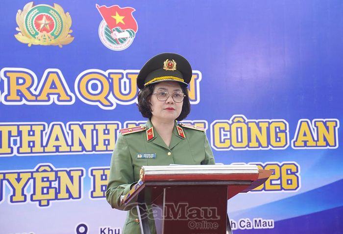  Thiếu tướng Ngô Hoài Thu, Phó Cục trưởng Cục Công tác chính trị (Bộ Công an), phát biểu chỉ đạo tại buổi lễ.