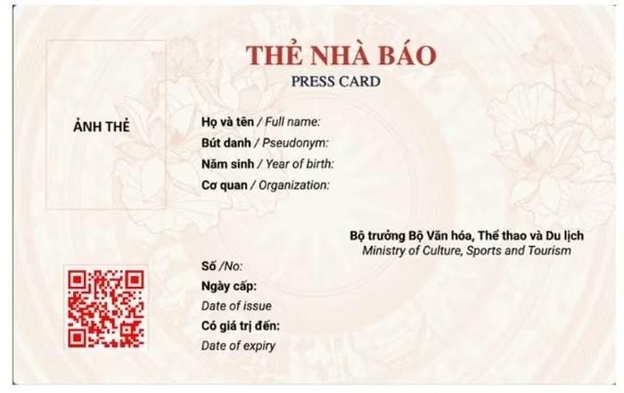 Mẫu thẻ nhà báo 2026. Ảnh: Bộ VHTTDL