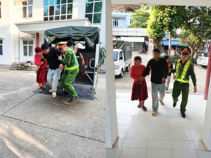 Công an xã Mậu Duệ kịp thời đưa người dân bị nạn đi bệnh viện cấp cứu. Ảnh: Bộ Công an.
