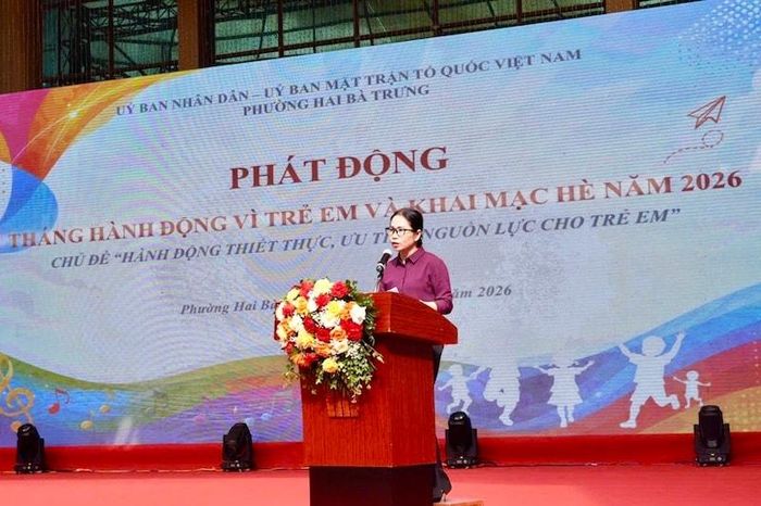 Phó Chủ tịch UBND phường Hai Bà Trưng Đỗ Phương Nga phát biểu tại lễ phát động. Ảnh: MA