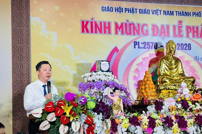 Giám đốc Sở Dân tộc và Tôn giáo thành phố Hà Nội Nguyễn Sỹ Trường phát biểu. Ảnh: Bảo Lâm