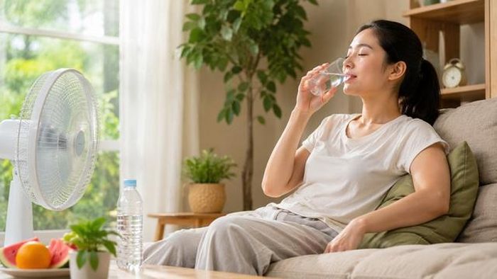 Uống đủ nước và nghỉ trong môi trường thoáng mát giúp cơ thể giảm nguy cơ sốc nhiệt trong ngày nắng nóng kéo dài.