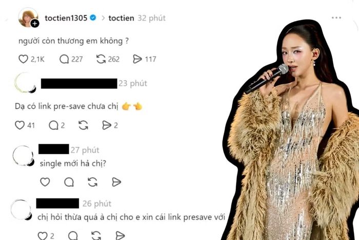 Nhiều khán giả đặt nghi vấn Tóc Tiên đang tung "manh mối" cho một dự án sắp ra mắt khi dòng caption trên vừa khớp với những chỗ trống được cô "nhá hàng" trước đó.