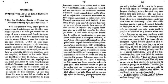 Hịch của Hoàng đế Quang Trung trong sách "Etat actuel du Tunkin" (Montyon, 1811), hiện lưu trữ tại Thư viện Quốc gia Pháp (BnF/Gallica), ghi rõ Nguyễn Ánh đã chạy sang châu Âu. Trên thế giới, bài hịch này với nội dung Nguyễn Ánh đang lưu vong ở châu Âu năm 1792 được lưu trữ tại ít nhất 5 thư viện uy tín nhất thế giới