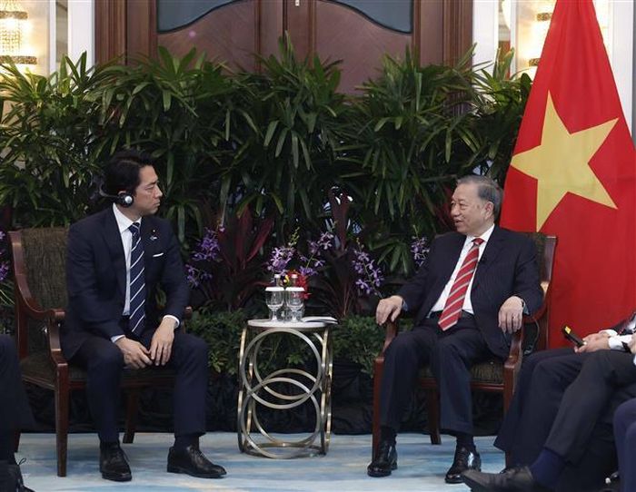 Tổng Bí thư, Chủ tịch nước Tô Lâm tiếp Bộ trưởng Quốc phòng Nhật Bản Shinjiro Koizumi trong khuôn khổ Đối thoại Shangri-la. Ảnh: Thống Nhất – TTXVN