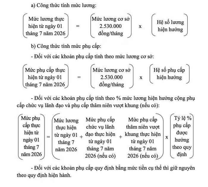 Công thức tính lương, phụ cấp áp dụng từ ngày 1/7. Ảnh chụp màn hình.