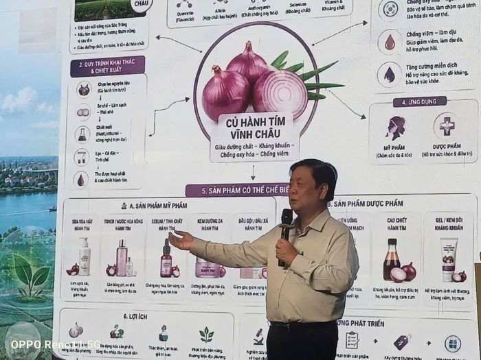 Nguyên Phó chủ tịch Quốc hội Lê Minh Hoan nói về xây dựng thương hiệu củ hành tím Sóc Trăng. Ảnh: Văn Kim Khanh