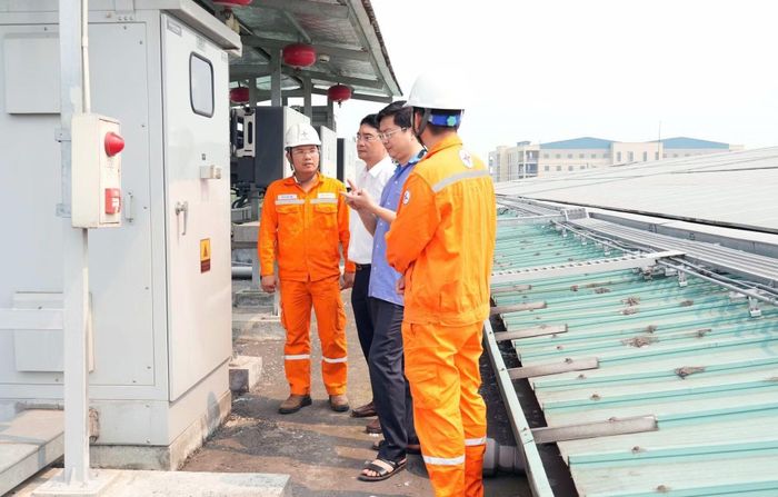 Công ty Điện lực Ninh Bình hỗ trợ khách hàng lắp đặt điện mặt trời mái nhà. (Ảnh: Nguyễn Chinh/TTXVN)
