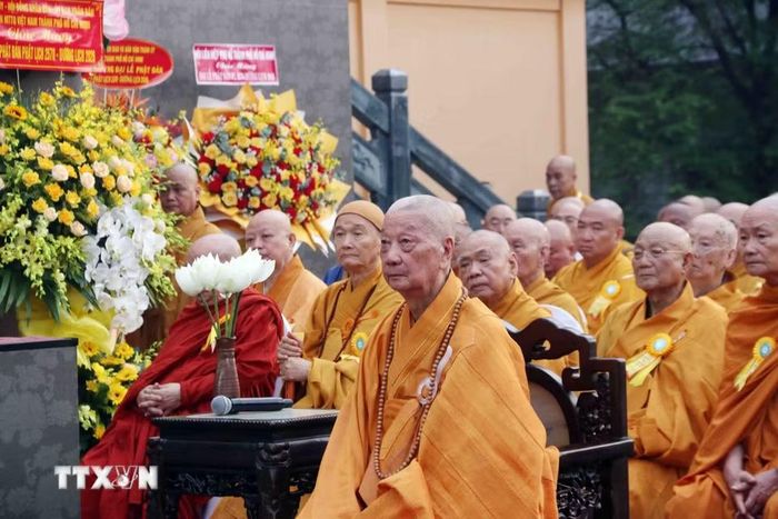 Đại lão Hòa thượng Thích Trí Quảng, Pháp chủ Giáo hội Phật giáo Việt Nam quang lâm chứng minh Đại lễ. (Ảnh: Xuân Khu/TTXVN)