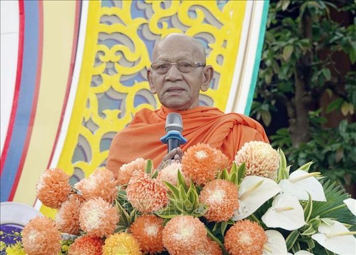 Hòa thượng Đào Như, Phó Chủ tịch Hội đồng Trị sự GHPG Việt Nam, Trưởng ban Trị sự GHPG Việt Nam thành phố Cần Thơ, Cố vấn Hội đoàn kết sư sãi yêu nước thành phố, Trụ trì chùa Pôthisomrôm, phường Ô Môn phát biểu.