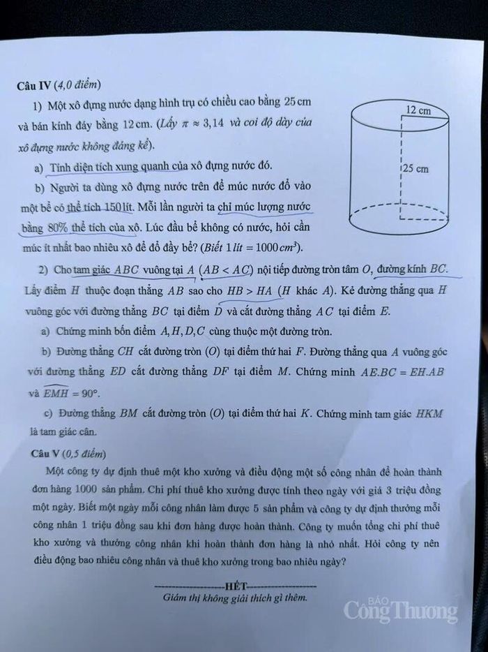 Đề thi môn Toán.