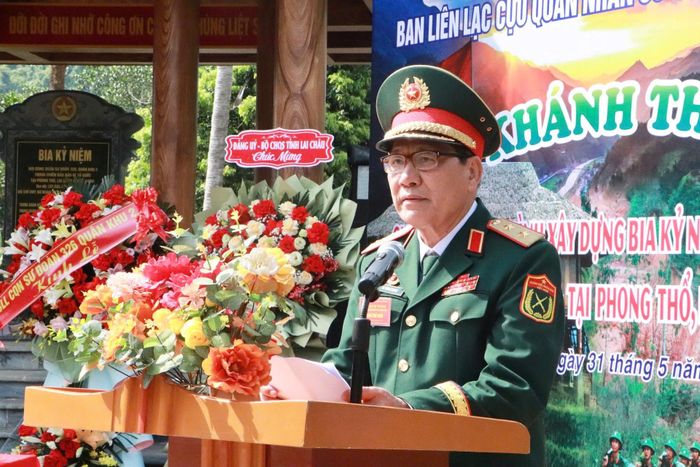 Trung tướng Lê Hùng Mạnh - Trưởng Ban liên lạc Cựu quân nhân Sư đoàn 326 phát biểu tại buổi lễ khánh thành.