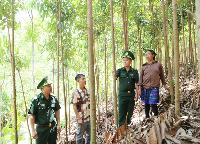 Cán bộ, chiến sĩ Đồn Biên phòng Si Ma Cai tích cực vận động người dân phát triển kinh tế xanh.