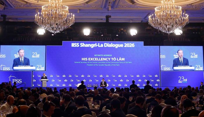 Tổng Bí thư, Chủ tịch nước Tô Lâm phát biểu dẫn đề tại Đối thoại Shangri-La lần thứ 23. Ảnh: Thống Nhất/TTXVN