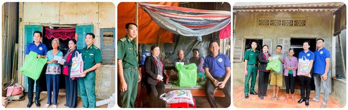 Đại diện lãnh đạo đồn Biên phòng Vĩnh Châu và các nhóm thiện nguyện trực tiếp đến tận nhà trao tặng quà cho các hộ gia đình có hoàn cảnh khó khăn. Ảnh: Văn Long
