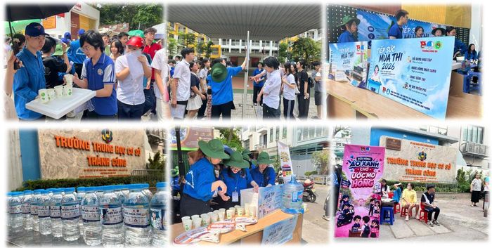 Các lực lượng chức năng, đoàn thanh niên, tình nguyện viên thường xuyên túc trực để hướng dẫn và hỗ trợ thí sinh, phụ hunh. Ảnh: Minh Thúy