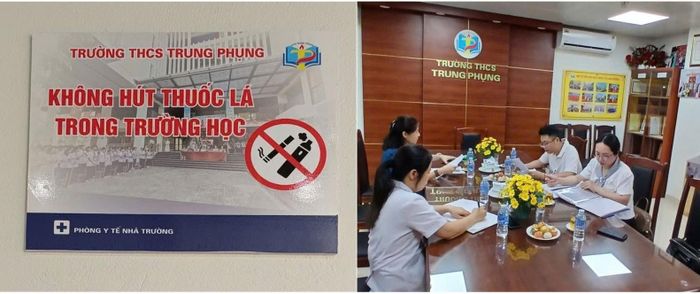 Mô hình trường học không khói thuốc tại Trường THCS Trung Phụng. Ảnh: H.C