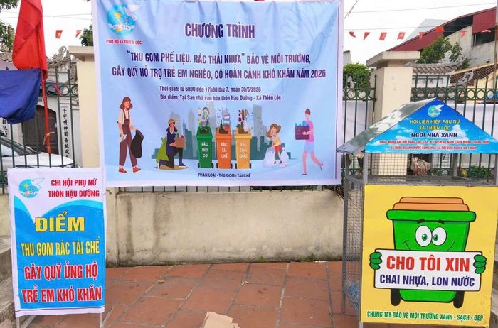 Hội Liên hiệp Phụ nữ xã Thiên Lộc thu gom rác thải tái chế tại các thôn trên địa bàn gây quỹ nhân ái chăm lo cho trẻ em khó khăn. Ảnh: TL