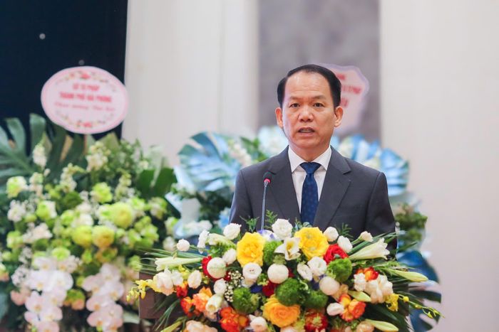 Ủy viên Ban Chấp hành Trung ương Đảng, Bộ trưởng Bộ Tư pháp Hoàng Thanh Tùng phát biểu chỉ đạo tại Đại hội. Ảnh: Khánh Huy