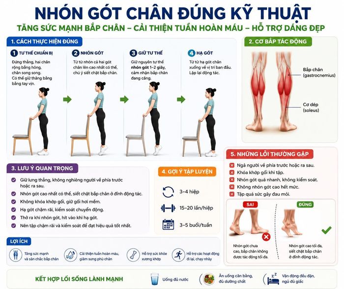 Thực hiện kỹ thuật nhón gót đúng và tránh các tư thế sai.